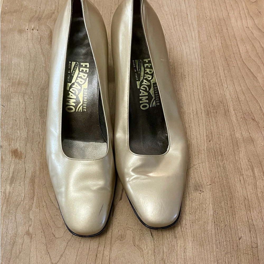Salvatore Ferragamo Women's Gold  Pumps with Gold Heels